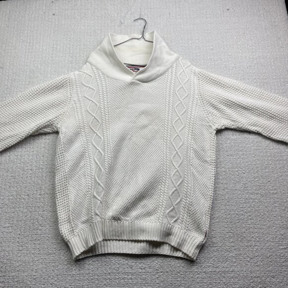 Soul of London 3D Cable Knit Shawl Collar White Sweater Mens 1XL Preppy Read - Picture 11 of 16